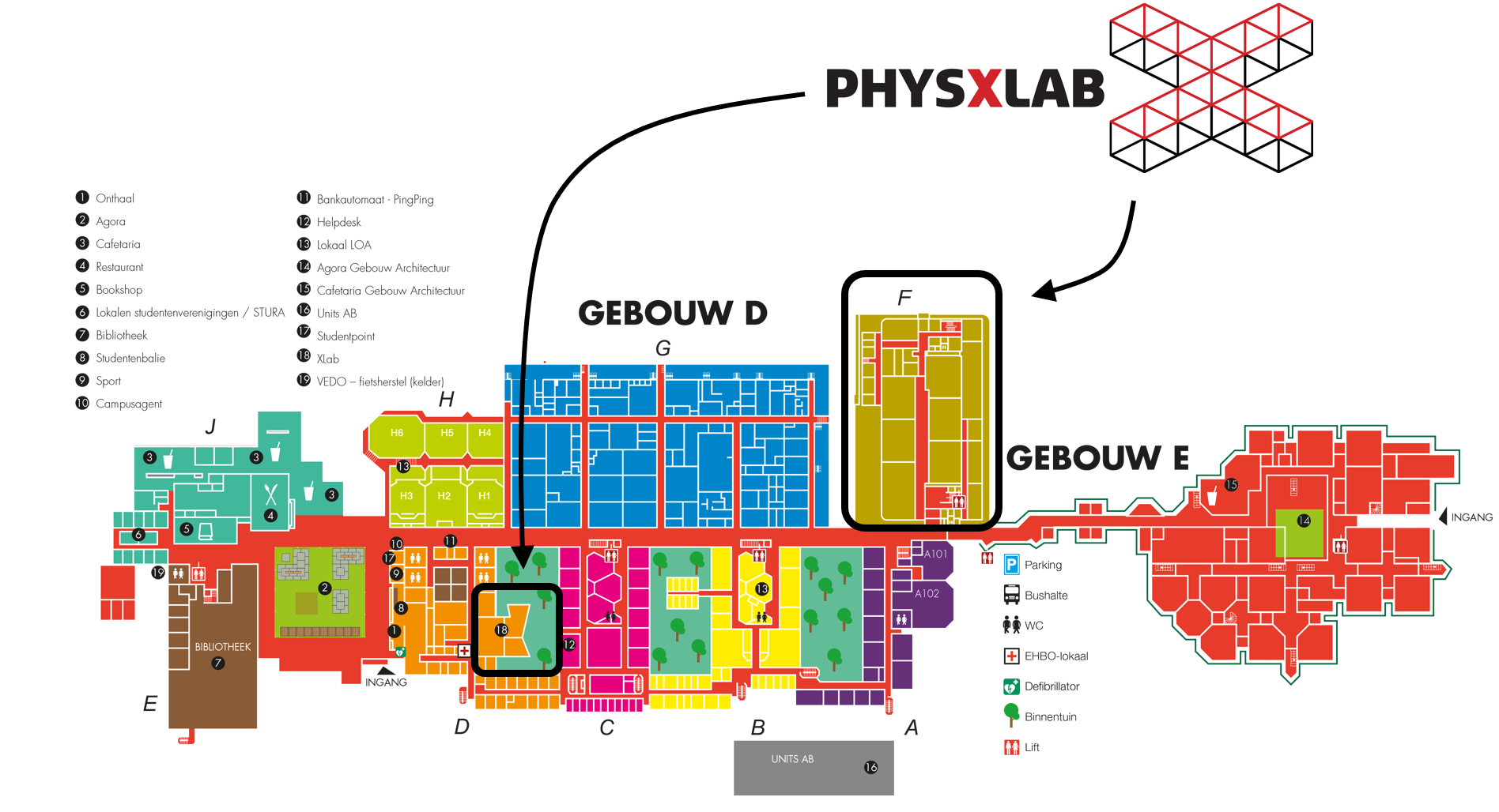 Plattegrond UHasselt campus Diepenbeek.